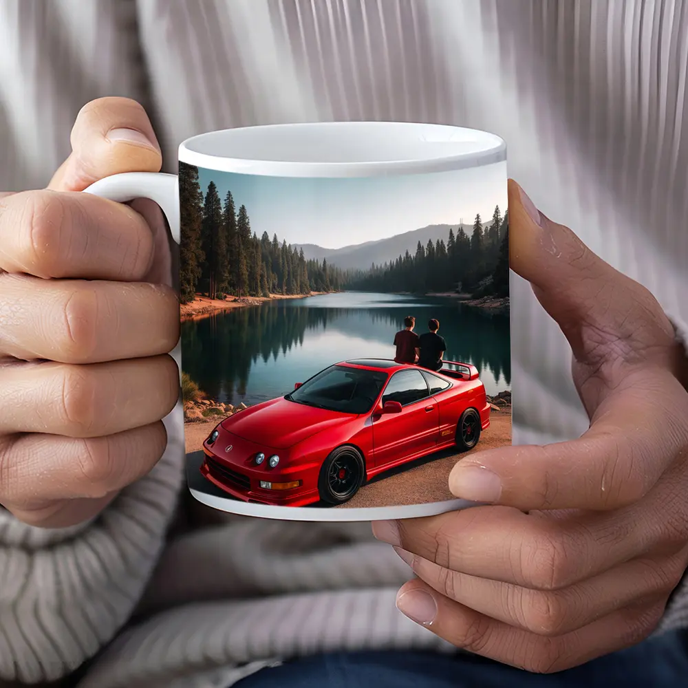 Acura Integra Red Car By Mountain Lake – Mugs