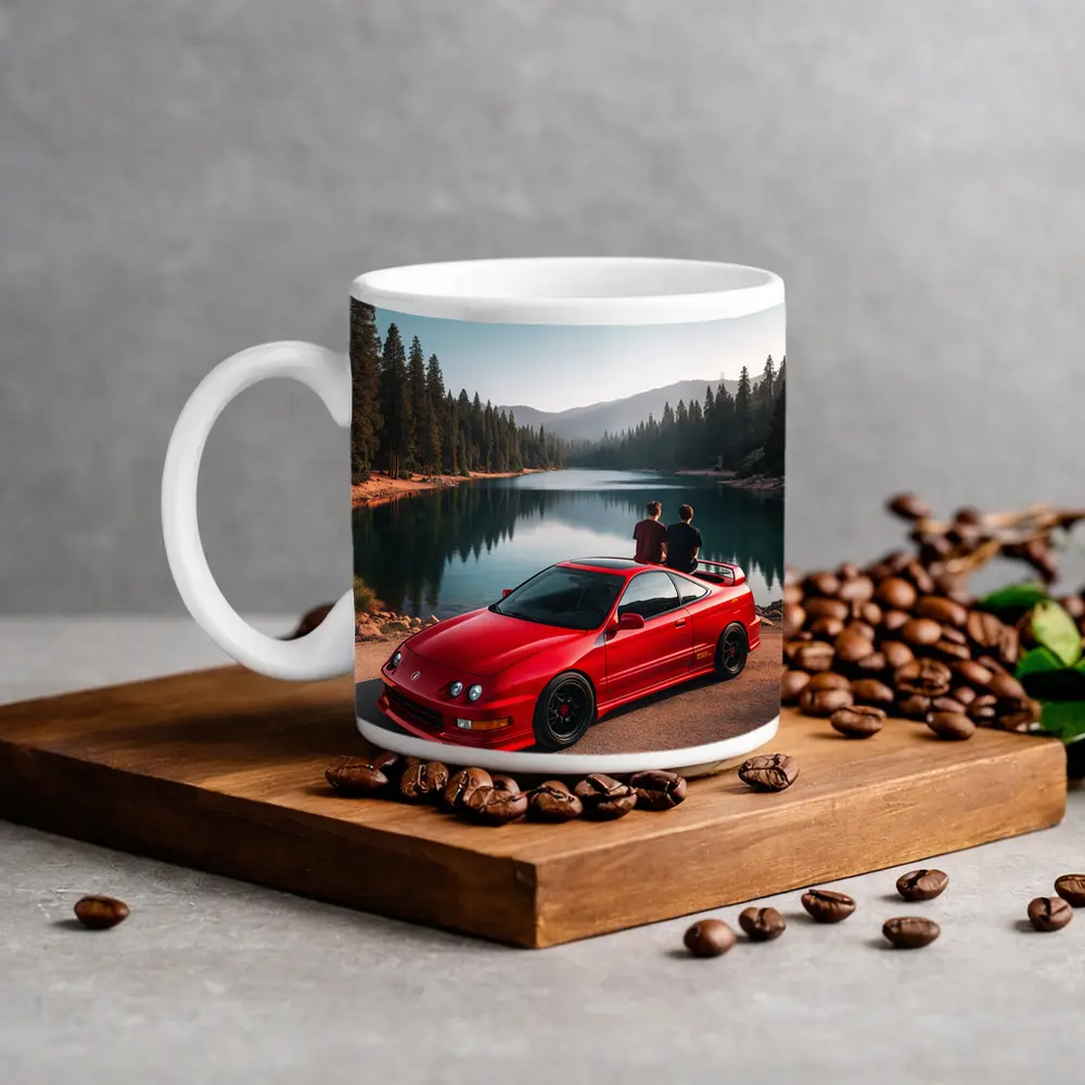 Acura Integra Red Car By Mountain Lake – Mugs