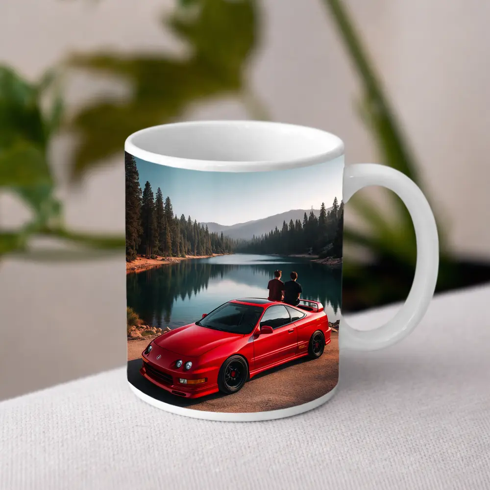 Acura Integra Red Car By Mountain Lake – Mugs