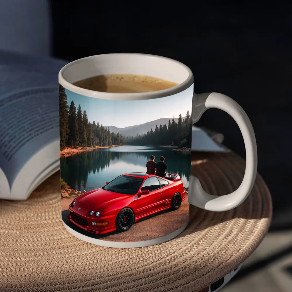 Acura Integra Red Car By Mountain Lake – Mugs