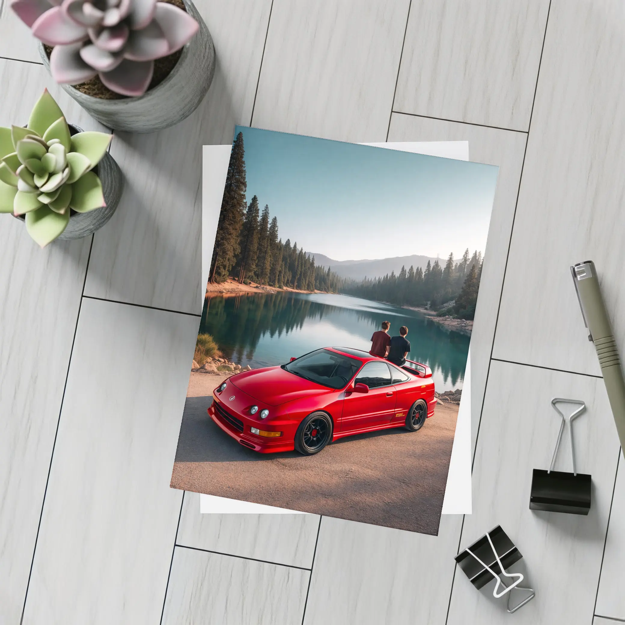 Acura Integra Red Car By Mountain Lake – Postcards