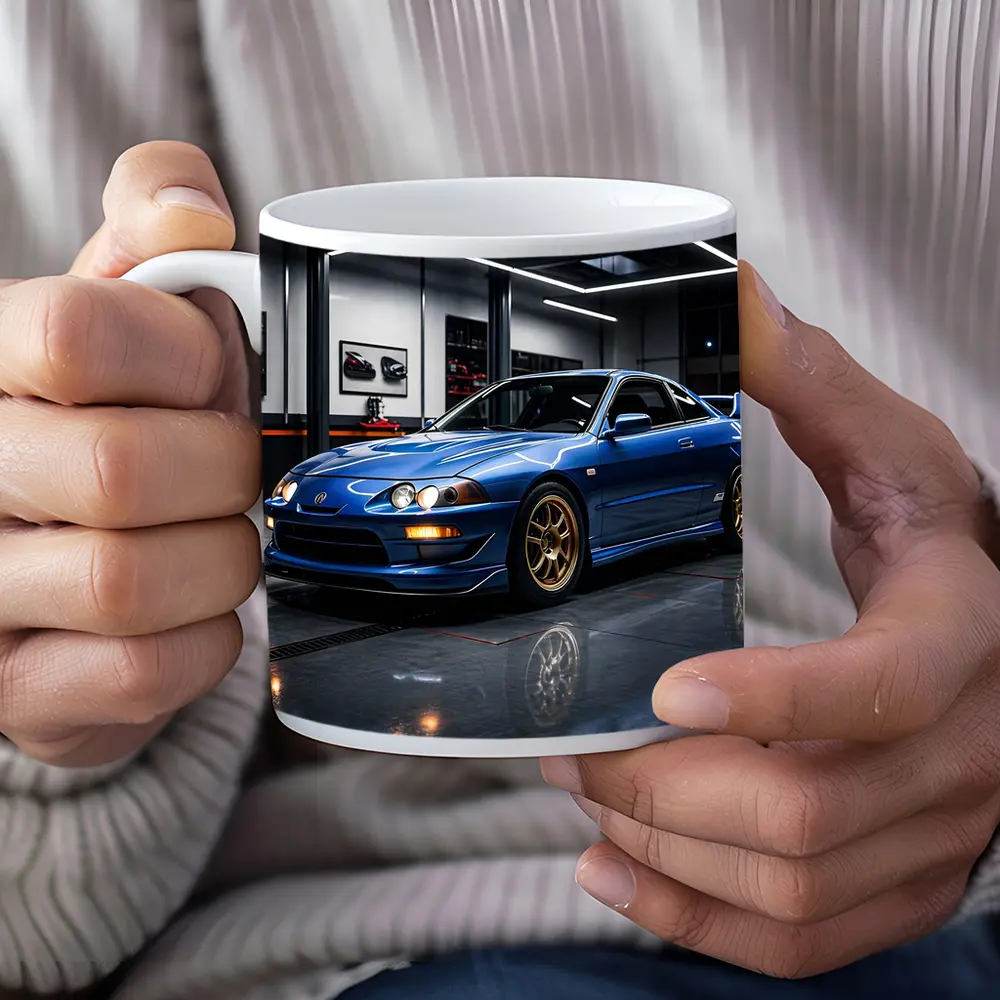 Acura Integra Blue Coupe in Garage – Mugs