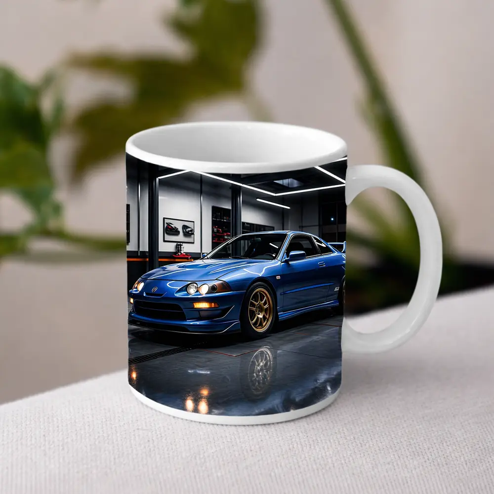 Acura Integra Blue Coupe in Garage – Mugs