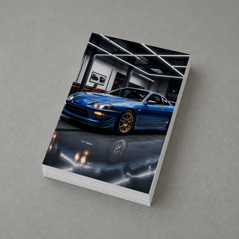 Acura Integra Blue Coupe in Garage – Postcards