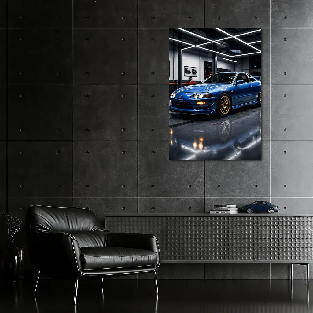 Acura Integra Blue Coupe in Garage – Wall Art