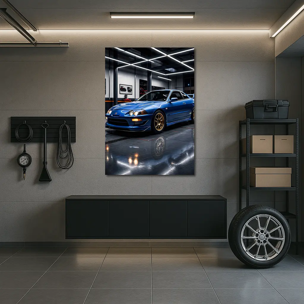 Acura Integra Blue Coupe in Garage – Wall Art
