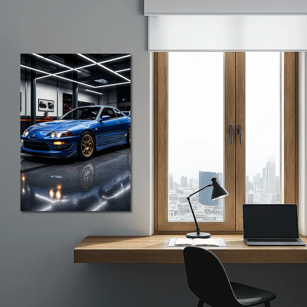 Acura Integra Blue Coupe in Garage – Wall Art
