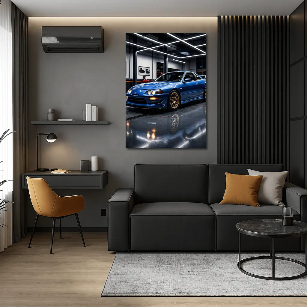 Acura Integra Blue Coupe in Garage – Wall Art