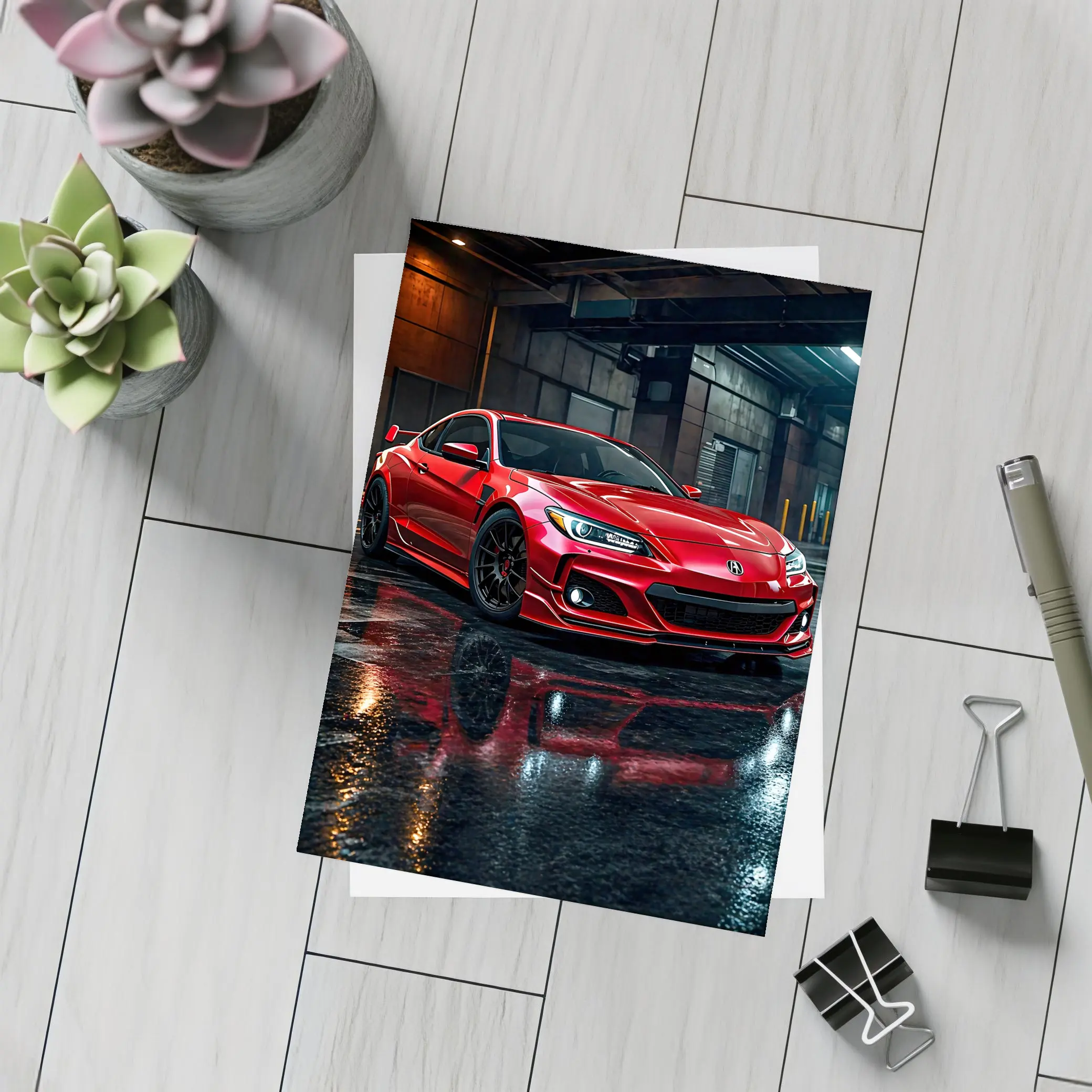 Acura Integra Red Sports Car Rainy Garage – Postcards