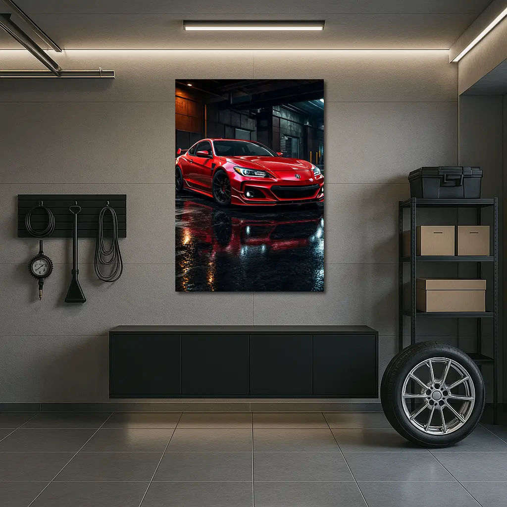 Acura Integra Red Sports Car Rainy Garage – Wall Art