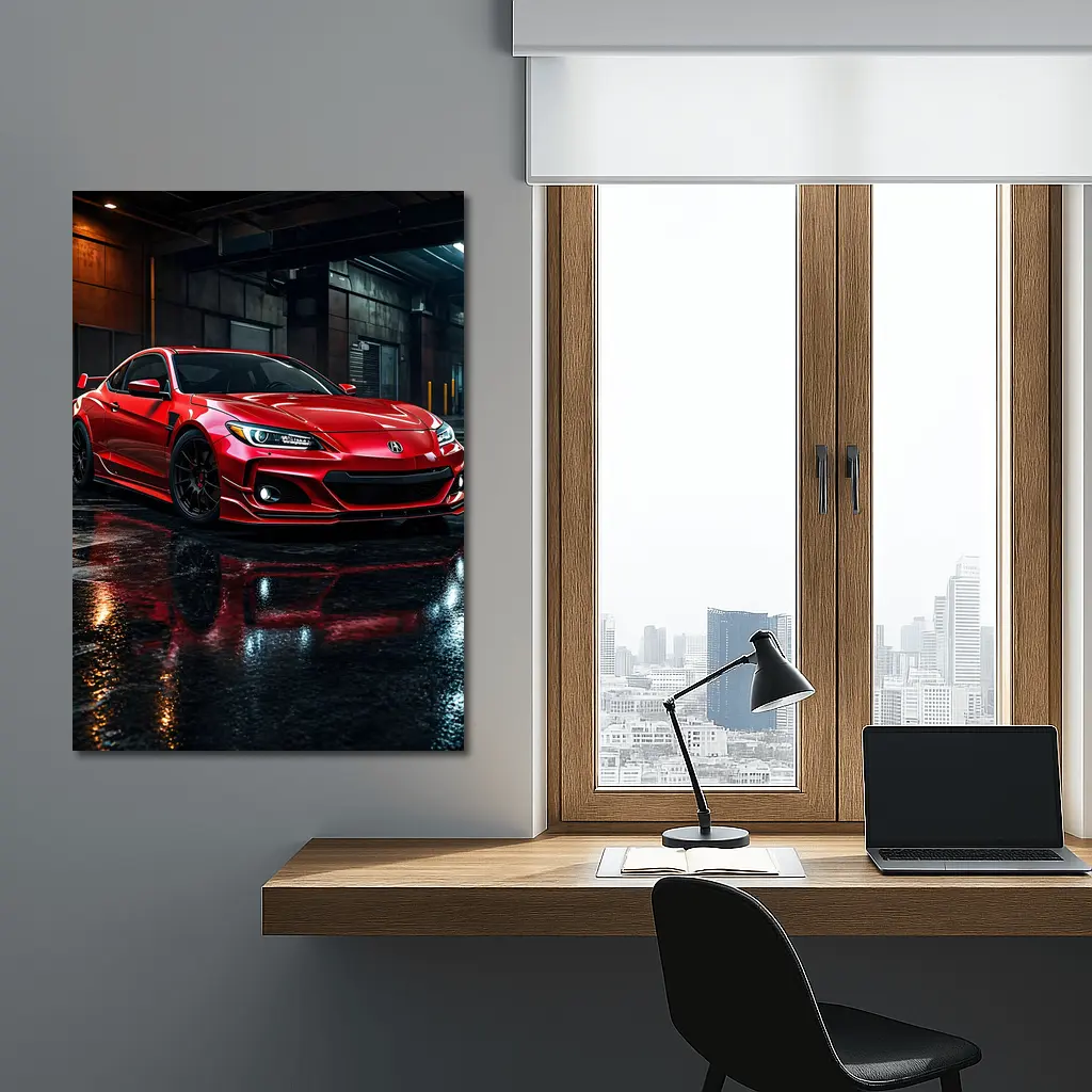 Acura Integra Red Sports Car Rainy Garage – Wall Art