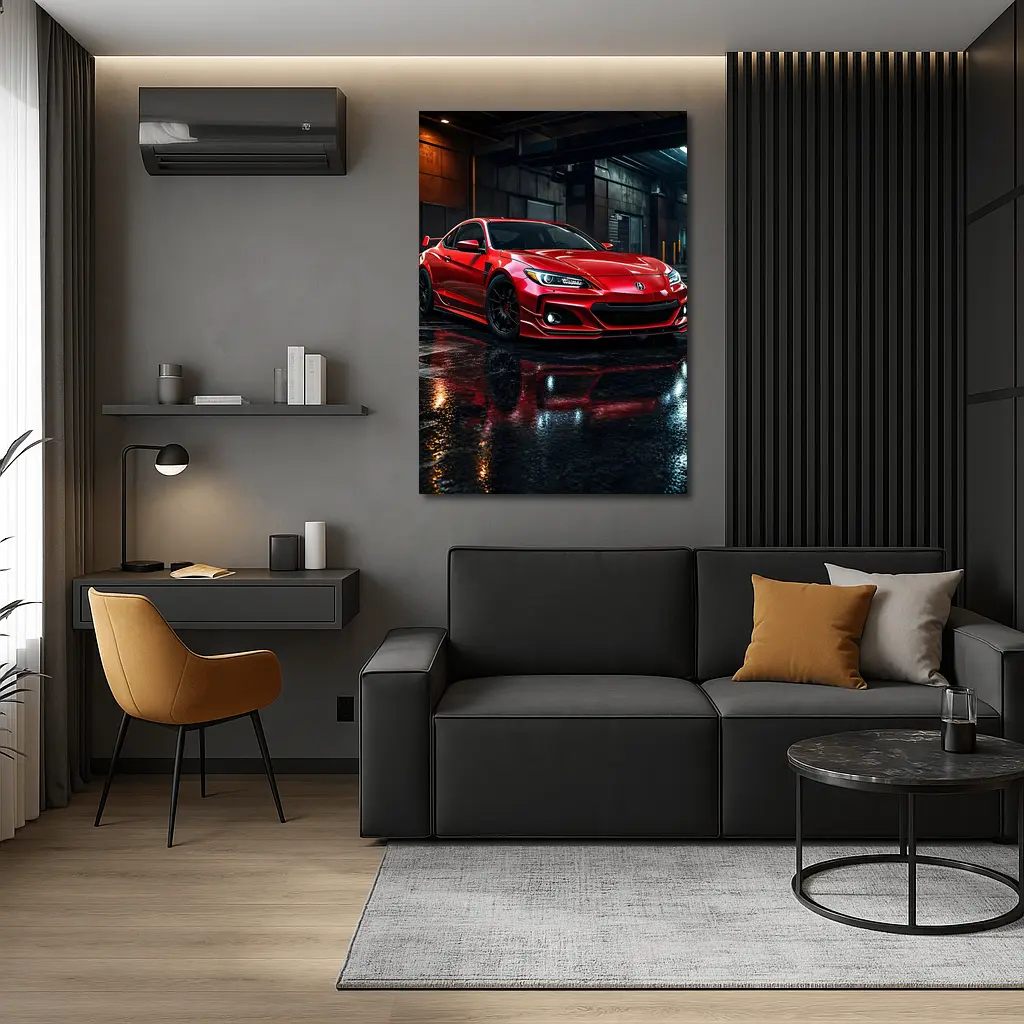 Acura Integra Red Sports Car Rainy Garage – Wall Art