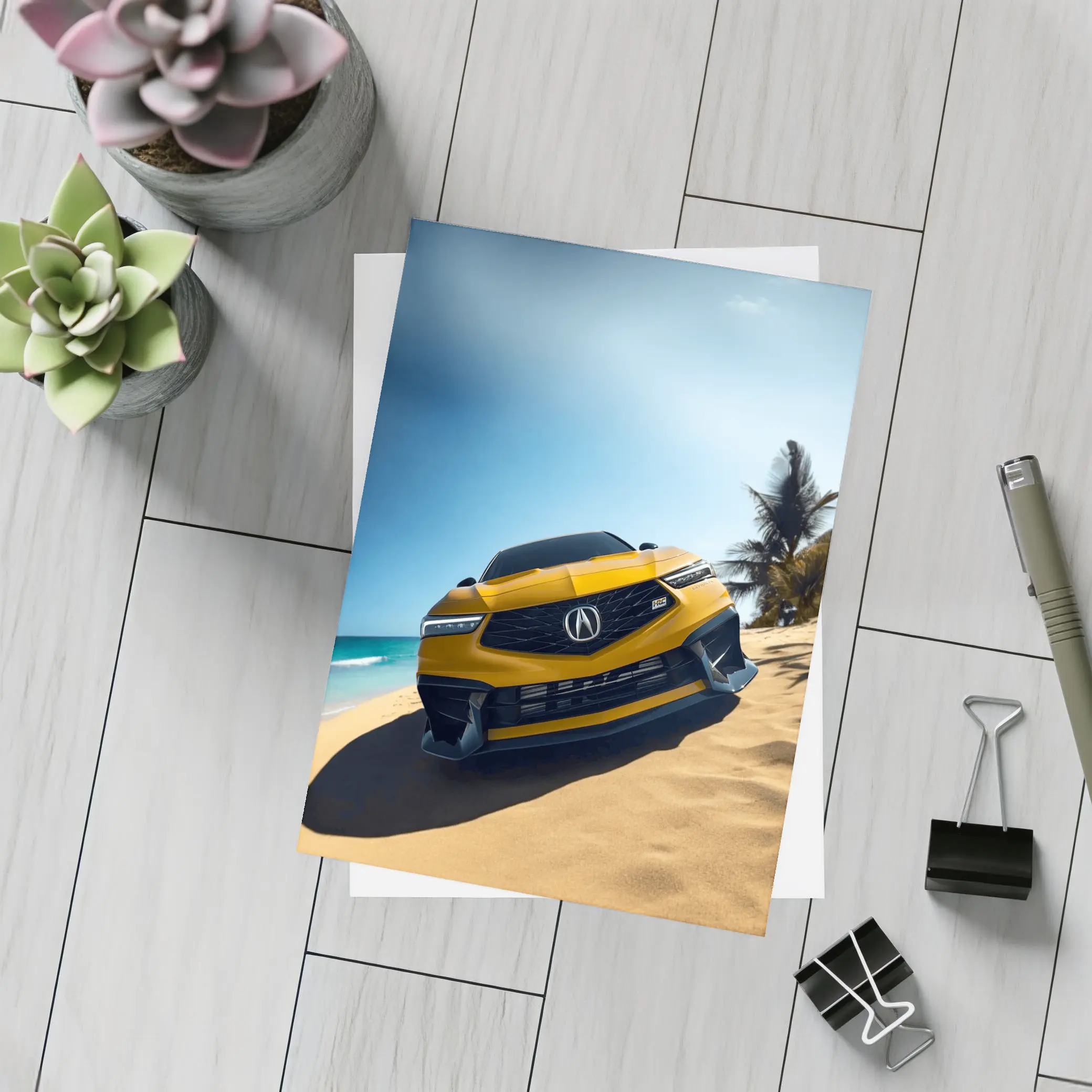 Acura Integra Type S Yellow Beach Scene – Postcards