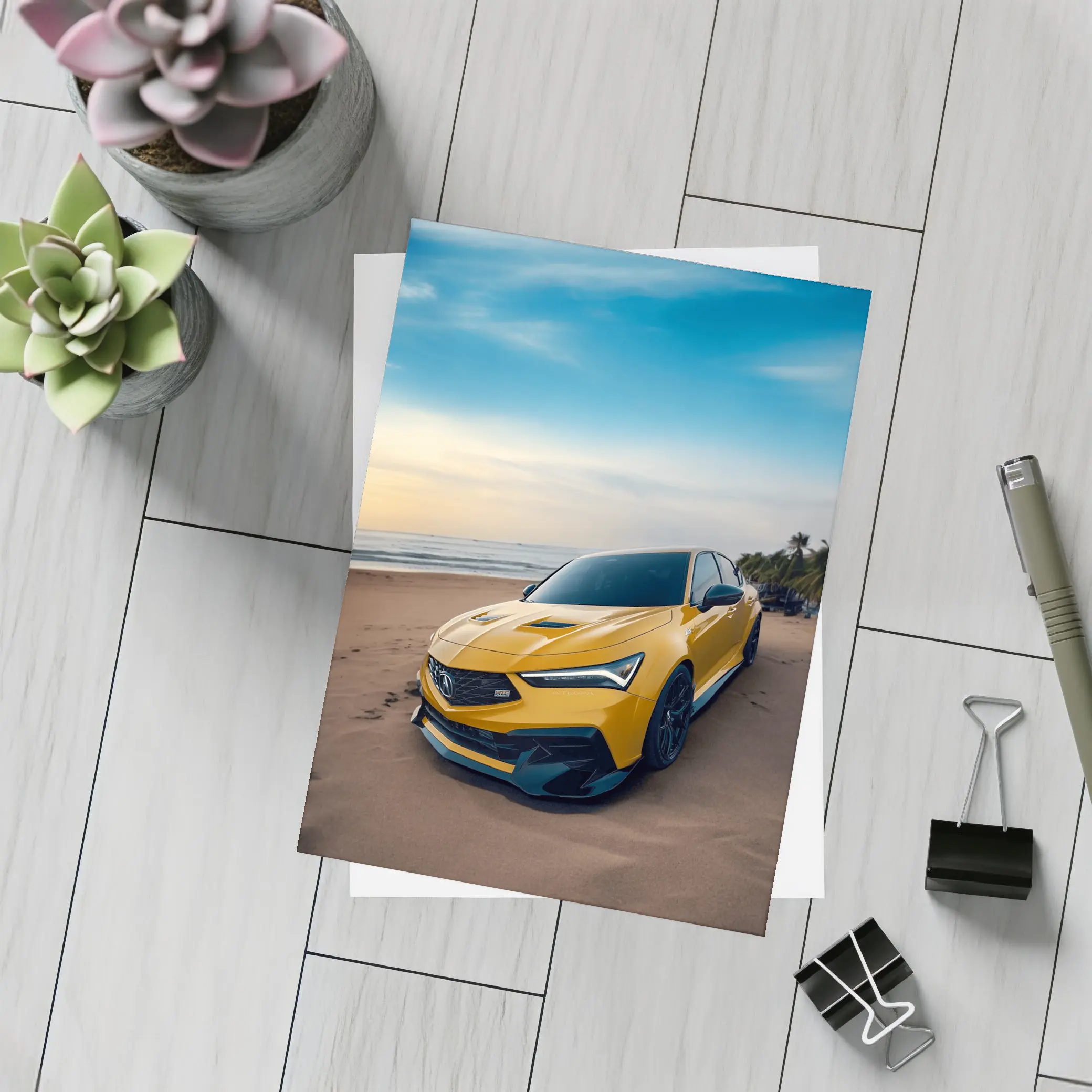 Acura Integra Type S Yellow Beach Shore – Postcards