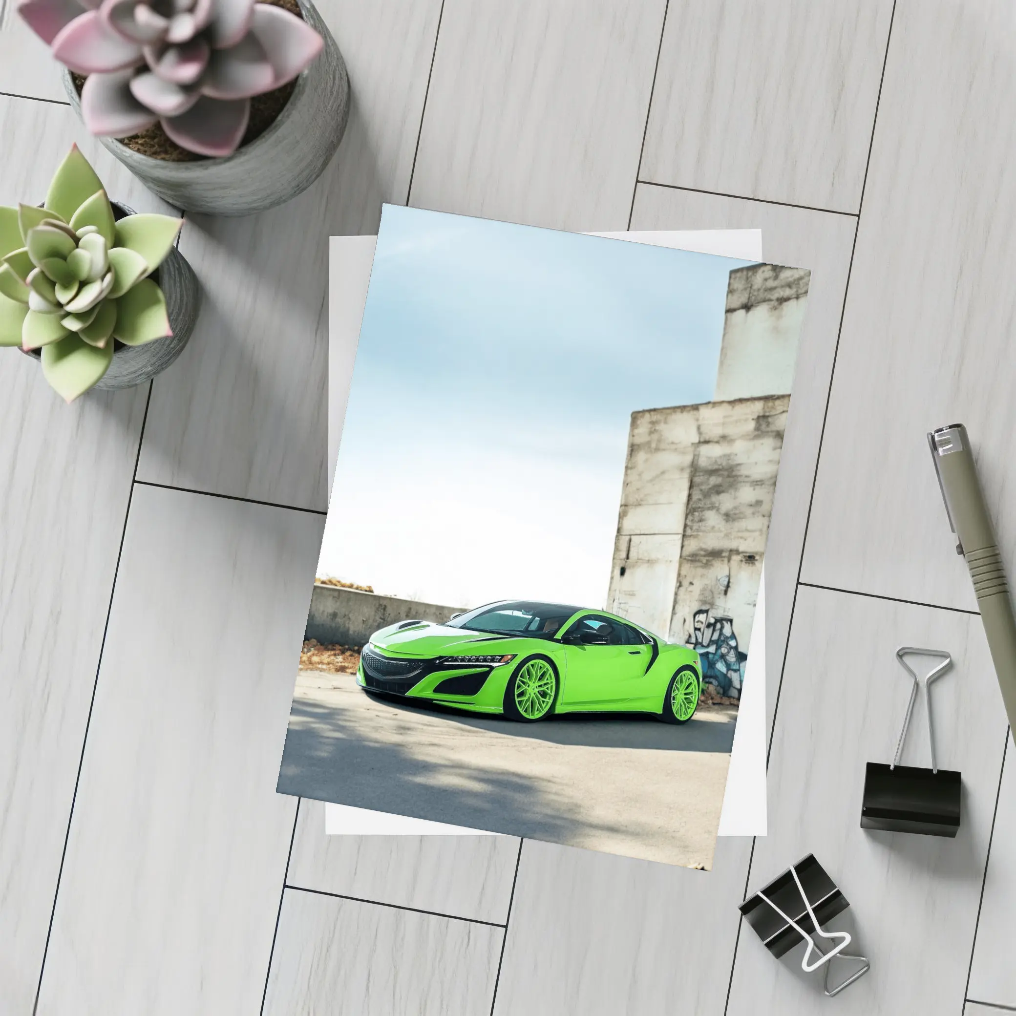 Acura NSX Green Supercar Urban Concrete Setting – Postcards