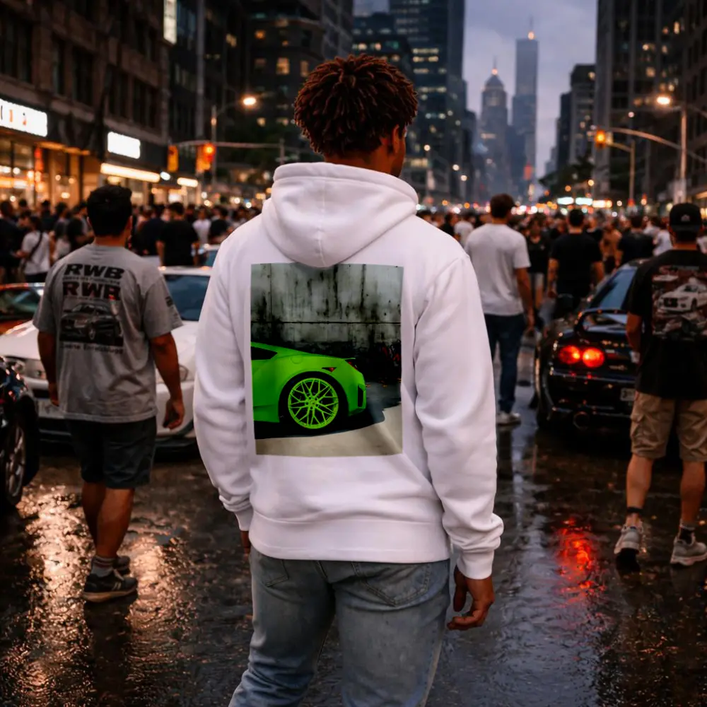 Acura NSX Lime Green Against Concrete Wall – Hoodies
