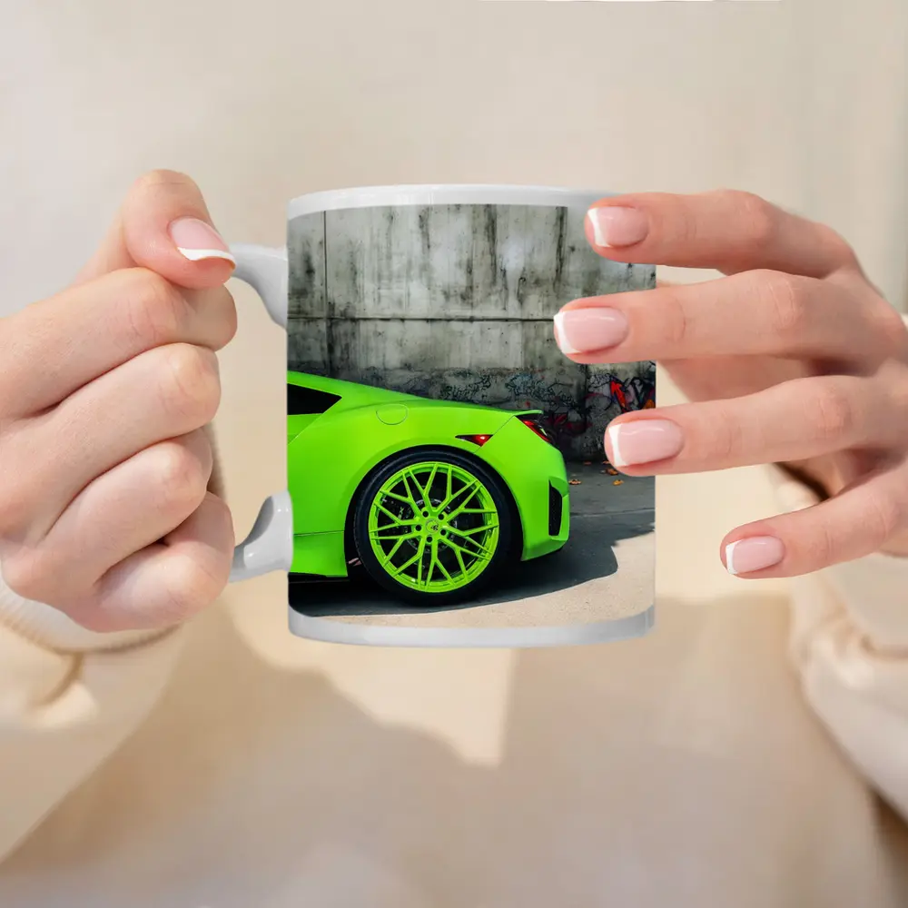 Acura NSX Lime Green Against Concrete Wall – Mugs