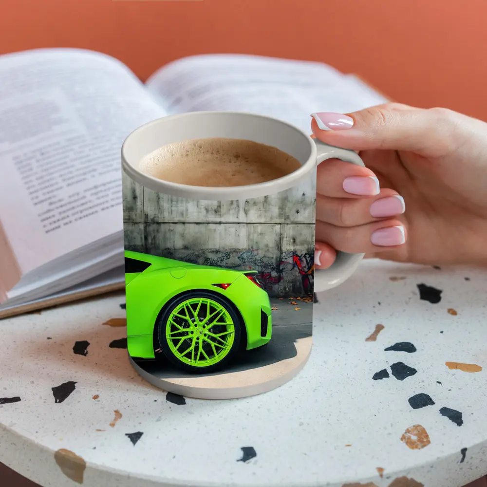 Acura NSX Lime Green Against Concrete Wall – Mugs