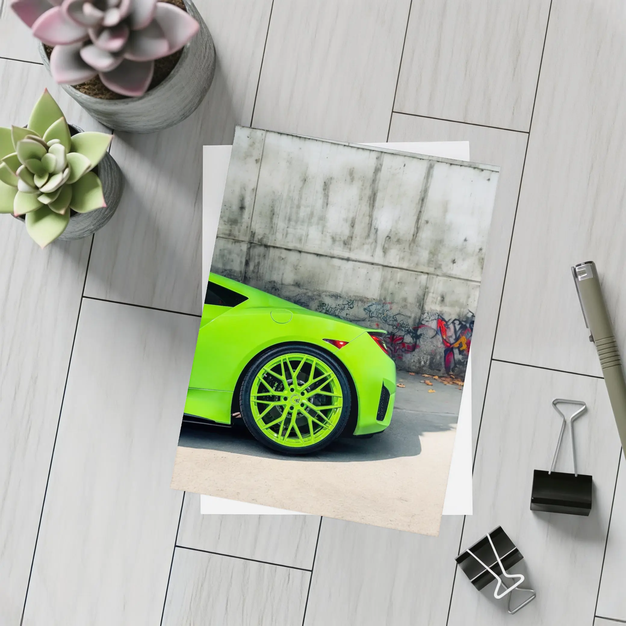 Acura NSX Lime Green Against Concrete Wall – Postcards