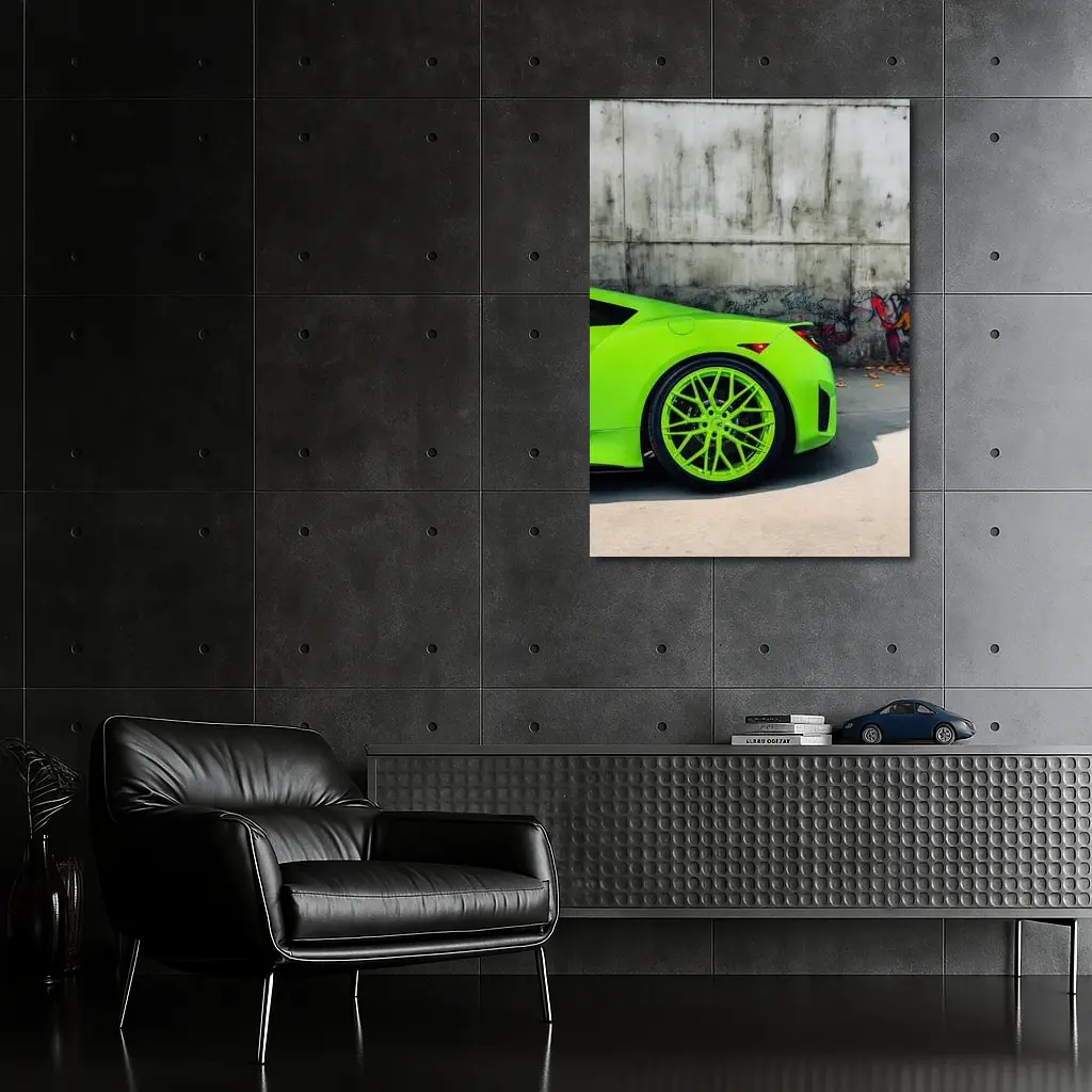 Acura NSX Lime Green Against Concrete Wall – Wall Art