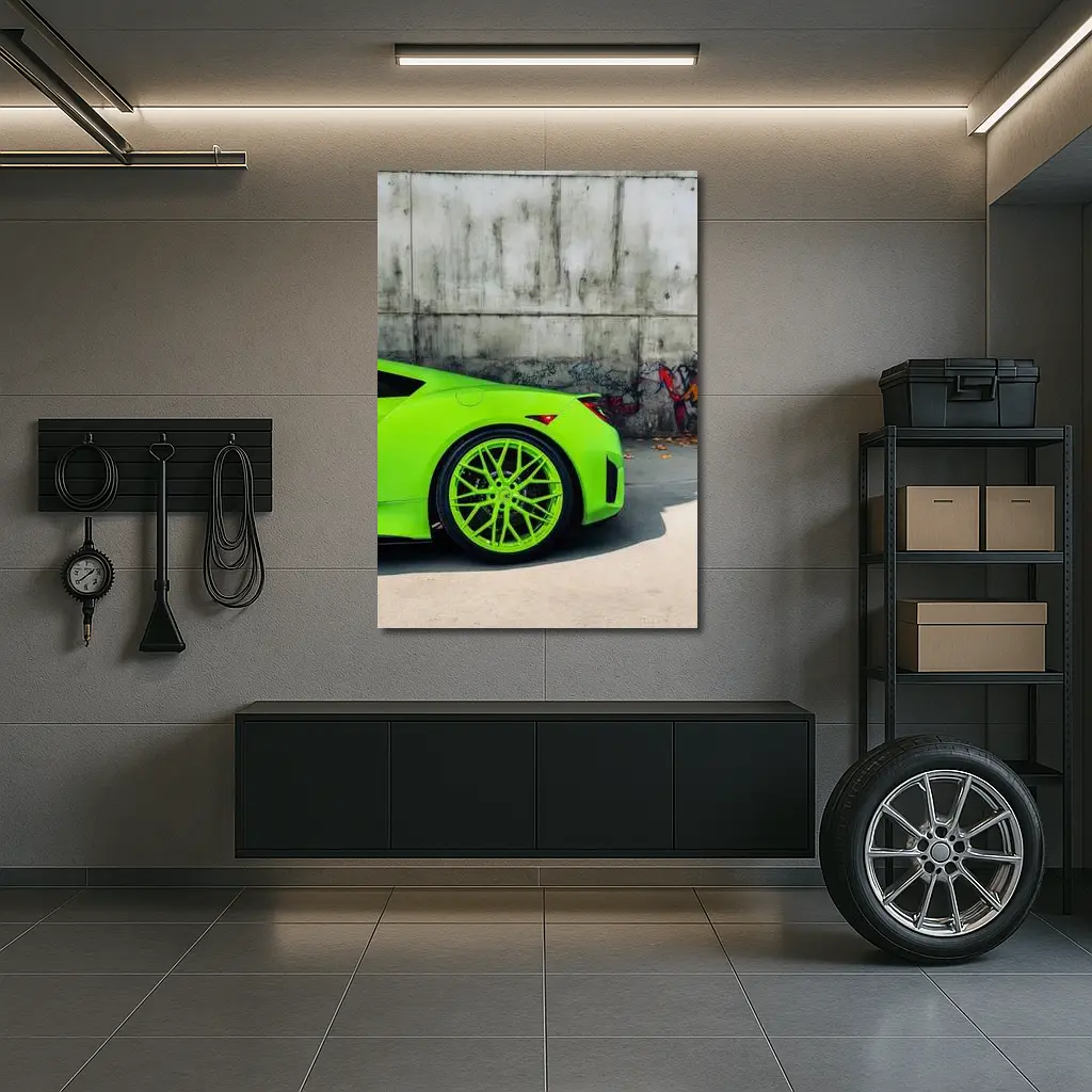 Acura NSX Lime Green Against Concrete Wall – Wall Art
