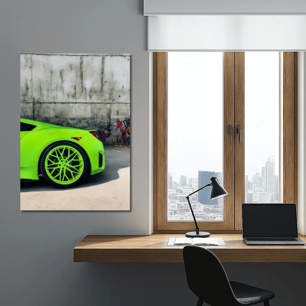 Acura NSX Lime Green Against Concrete Wall – Wall Art