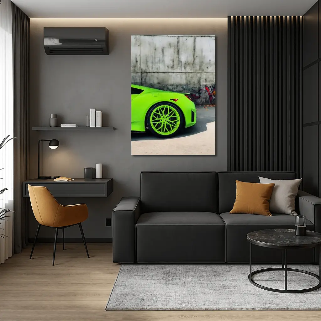 Acura NSX Lime Green Against Concrete Wall – Wall Art