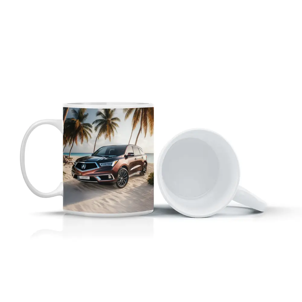 Acura MDX Parked on Sandy Tropical Beach – Mugs