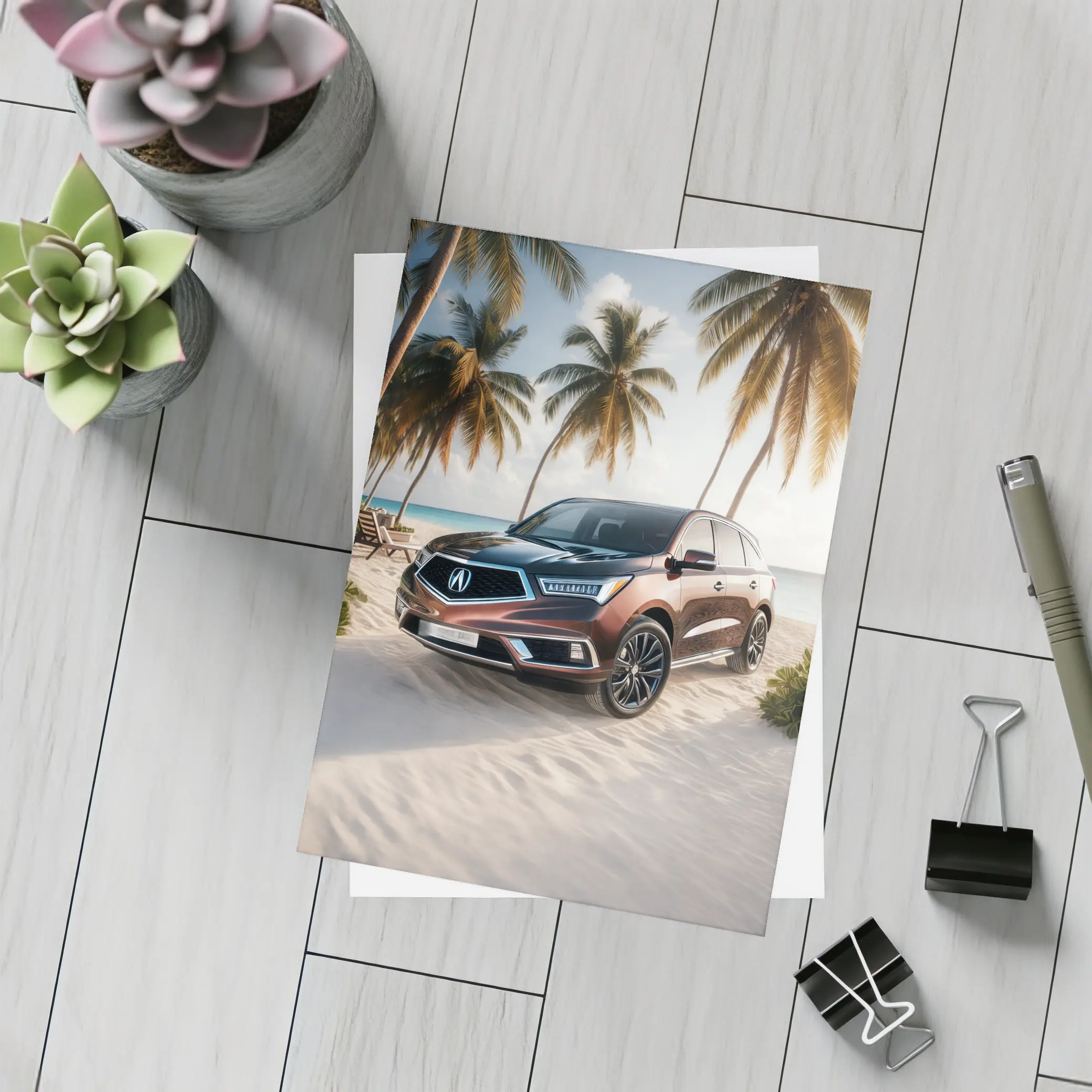 Acura MDX Parked on Sandy Tropical Beach – Postcards