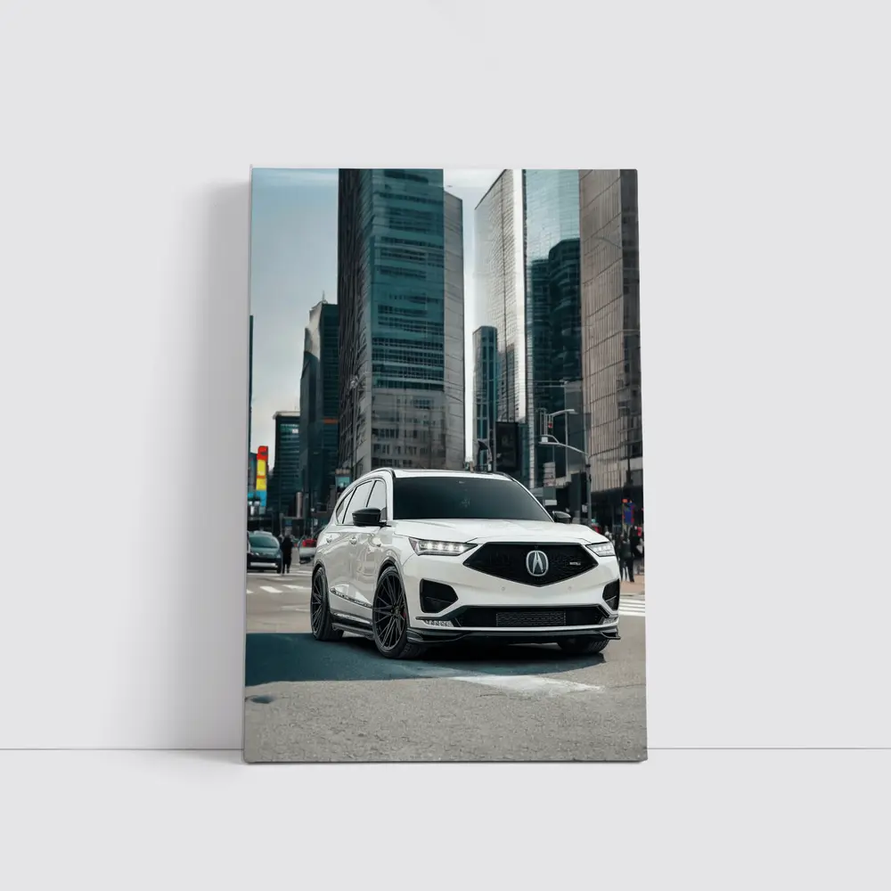 Acura MDX White SUV City Streets – Wall Art