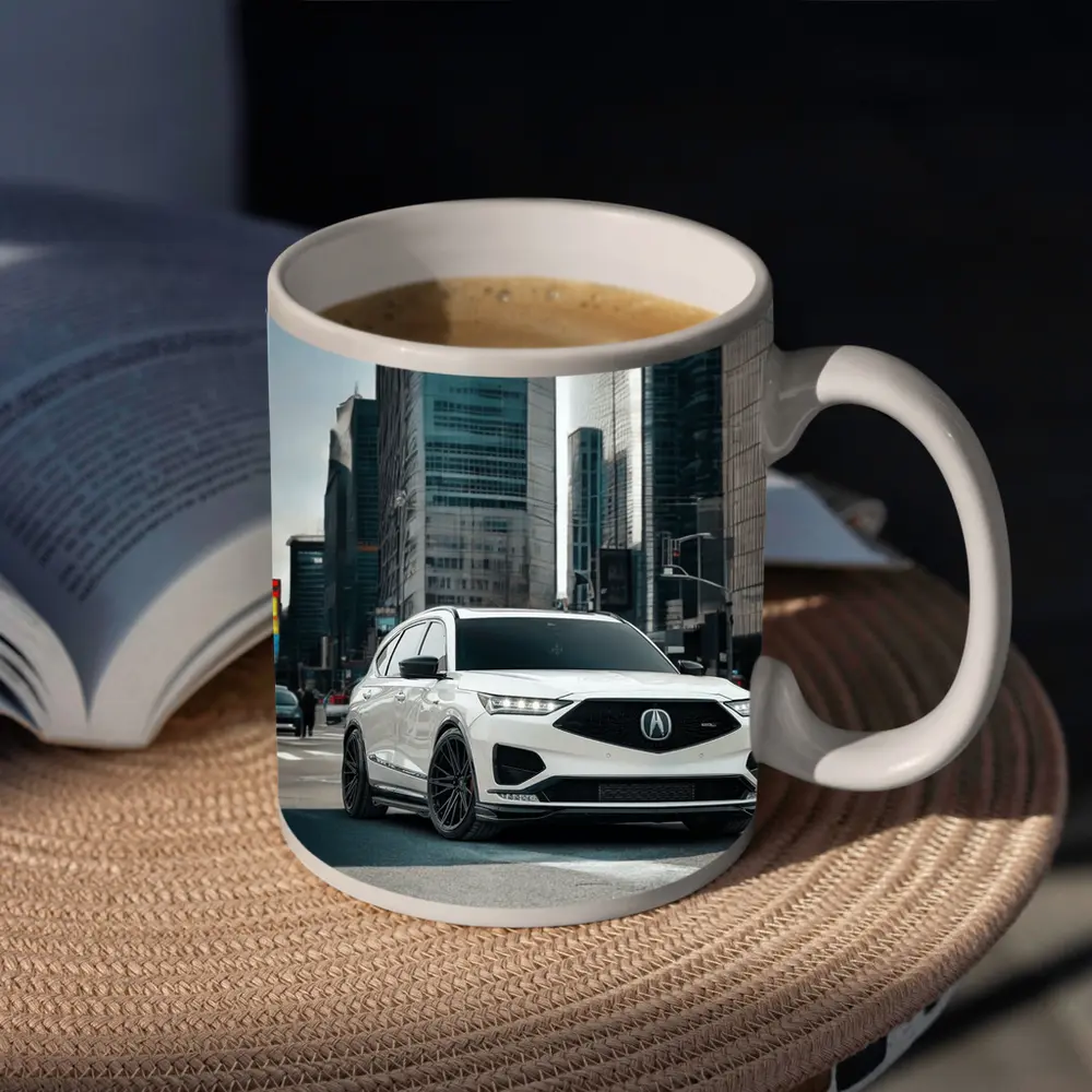 Acura MDX White SUV City Streets – Mugs