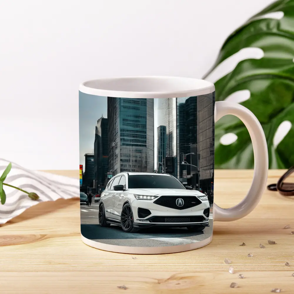 Acura MDX White SUV City Streets – Mugs