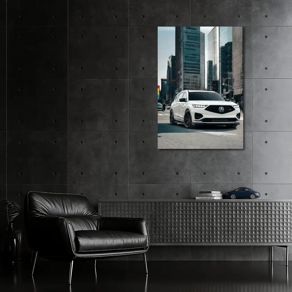 Acura MDX White SUV City Streets – Wall Art