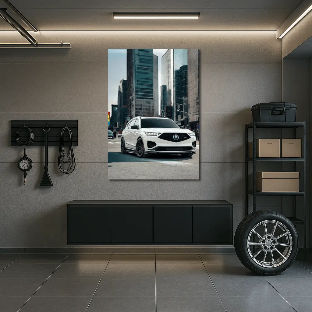 Acura MDX White SUV City Streets – Wall Art