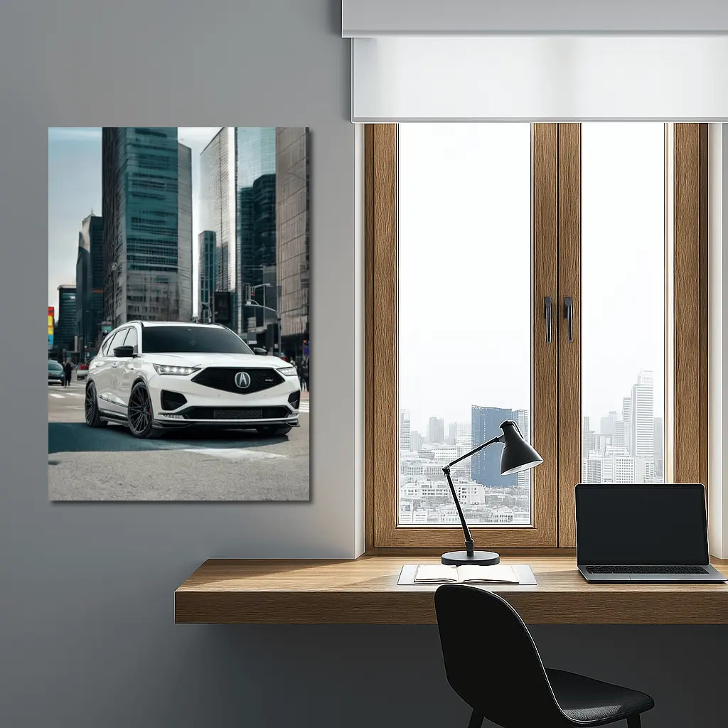 Acura MDX White SUV City Streets – Wall Art