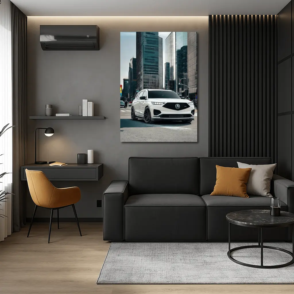 Acura MDX White SUV City Streets – Wall Art
