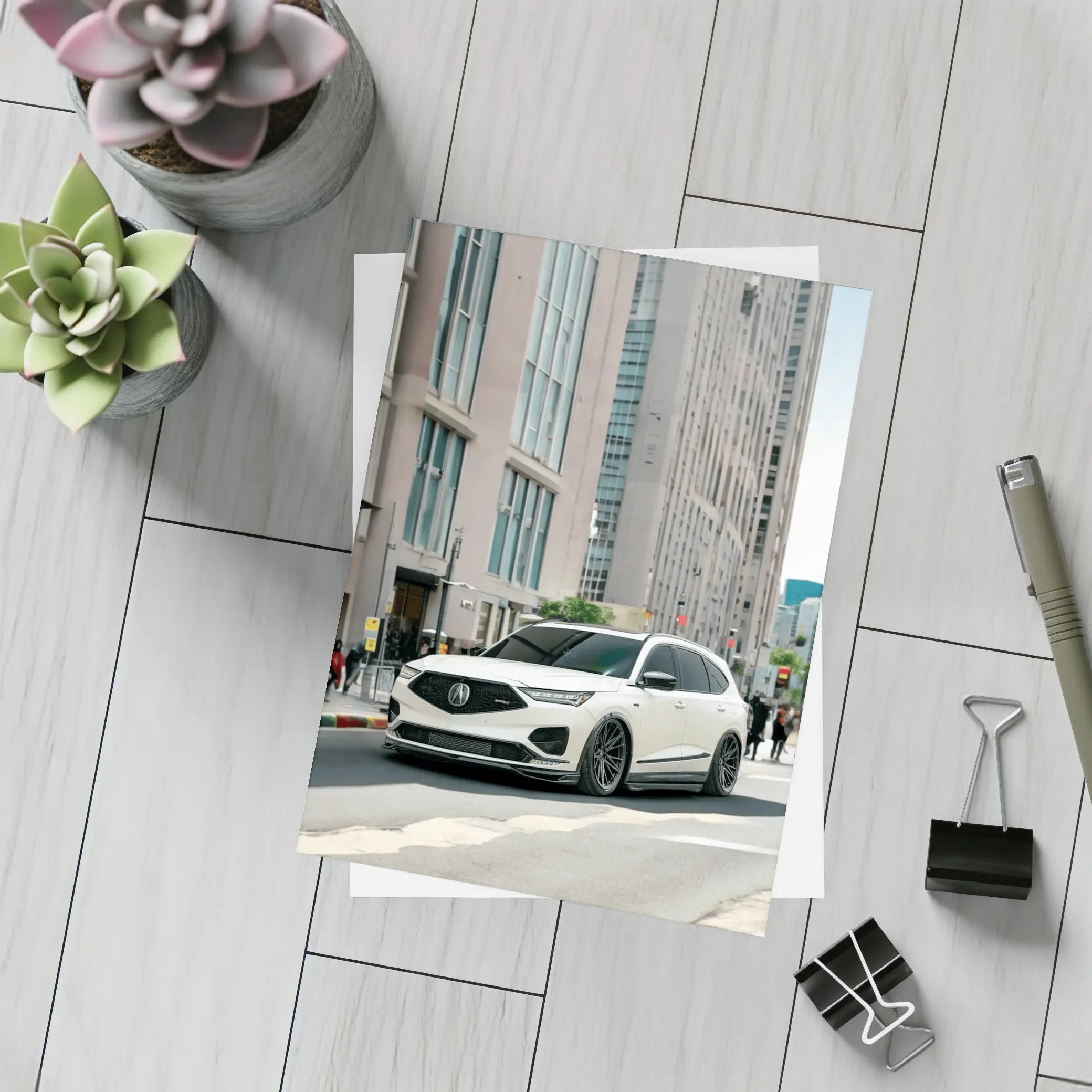 Acura MDX White SUV City Street – Postcards