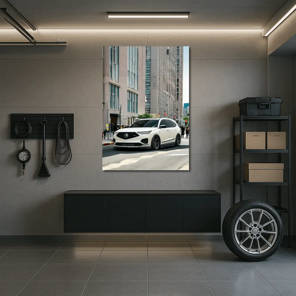 Acura MDX White SUV City Street – Wall Art