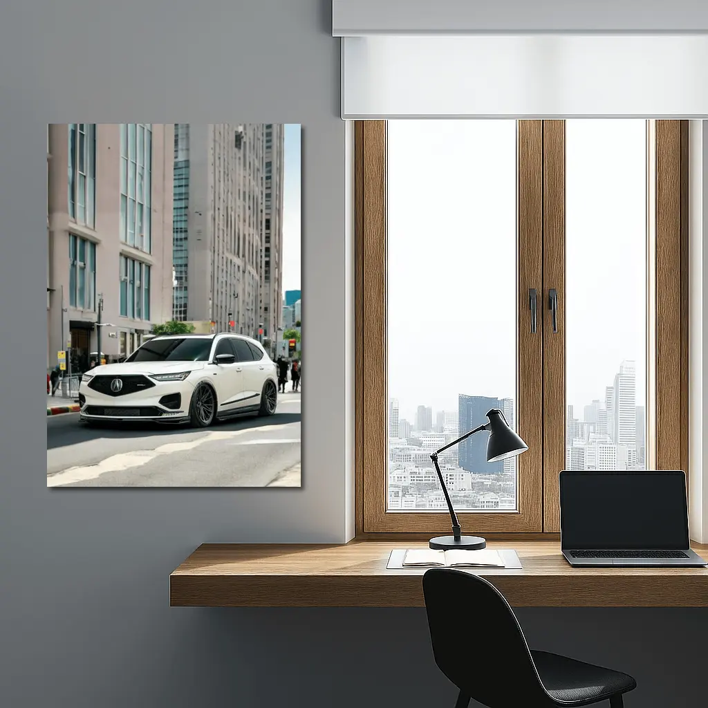 Acura MDX White SUV City Street – Wall Art