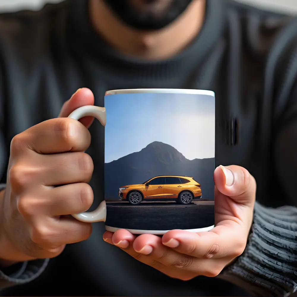 Acura MDX Orange SUV Mountain Background – Mugs