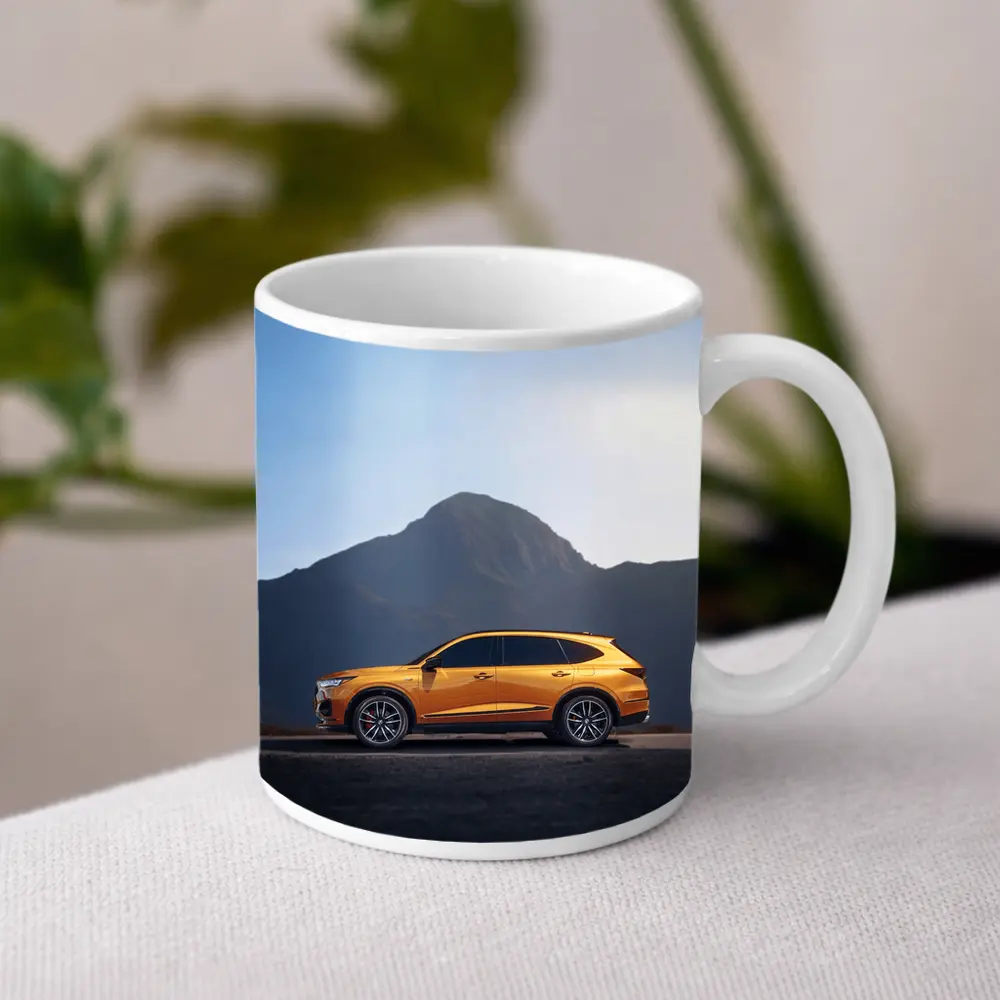 Acura MDX Orange SUV Mountain Background – Mugs