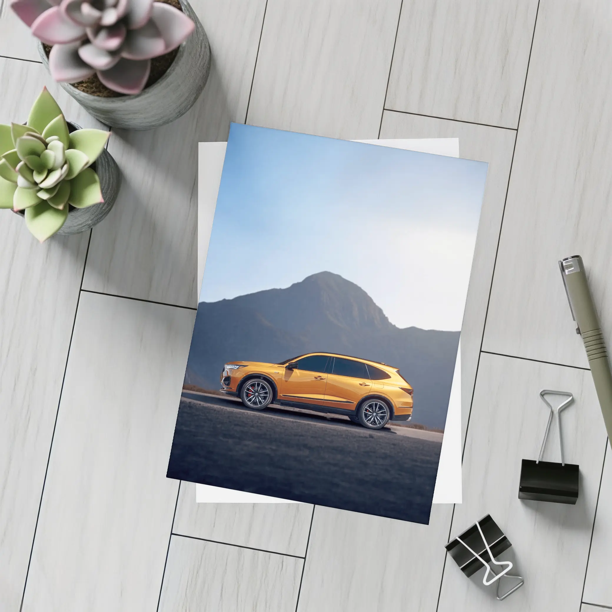 Acura MDX Orange SUV Mountain Background – Postcards
