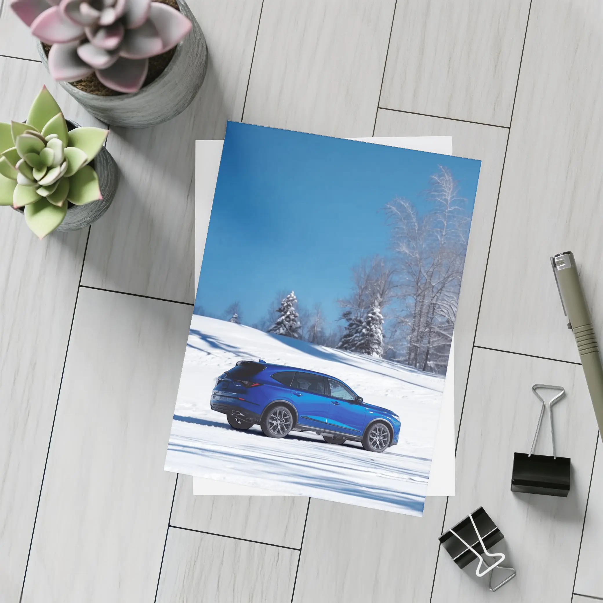 Acura MDX Blue SUV Snowy Winter Landscape – Postcards