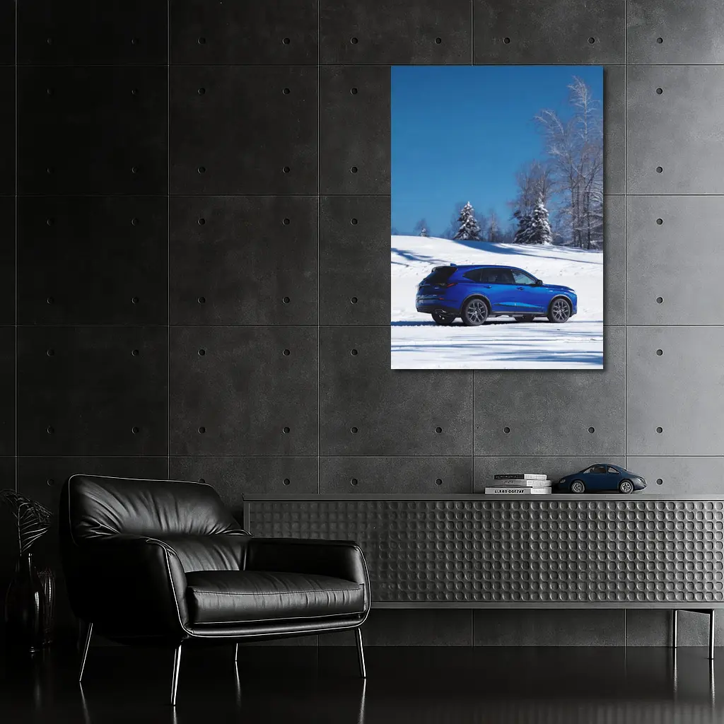 Acura MDX Blue SUV Snowy Winter Landscape – Wall Art