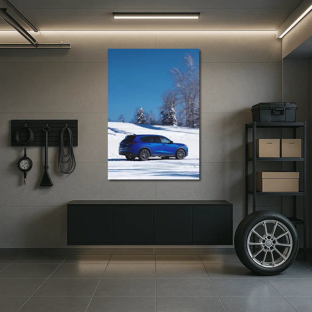 Acura MDX Blue SUV Snowy Winter Landscape – Wall Art