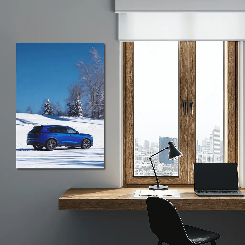 Acura MDX Blue SUV Snowy Winter Landscape – Wall Art