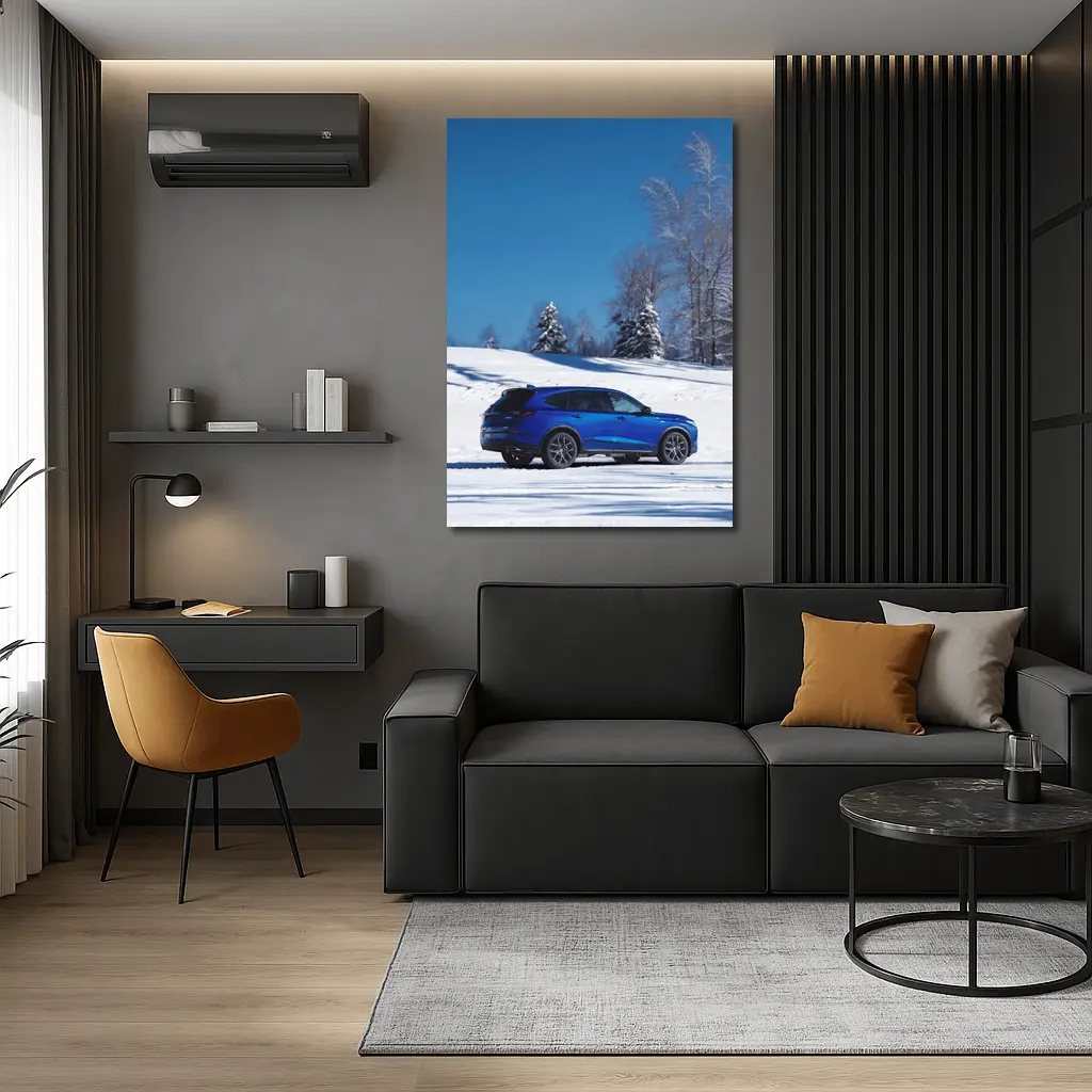 Acura MDX Blue SUV Snowy Winter Landscape – Wall Art