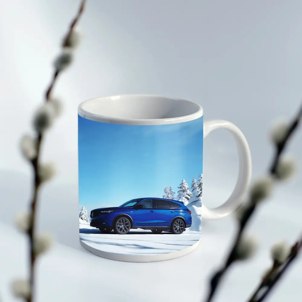 Acura MDX Blue SUV Snowy Winter Scene – Mugs
