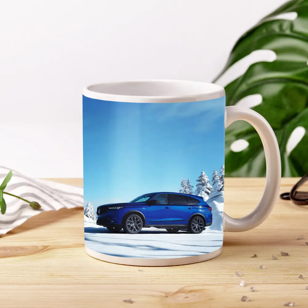 Acura MDX Blue SUV Snowy Winter Scene – Mugs