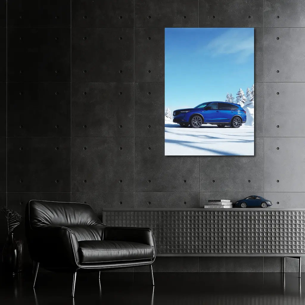 Acura MDX Blue SUV Snowy Winter Scene – Wall Art